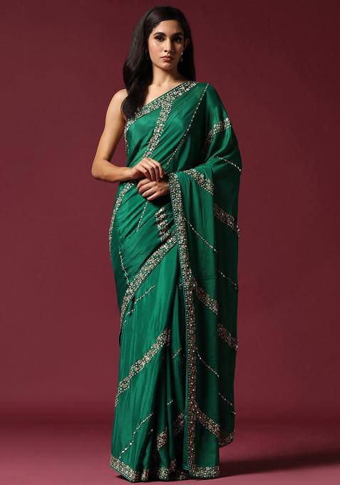 Green Embroidered And Embellished Saree 
