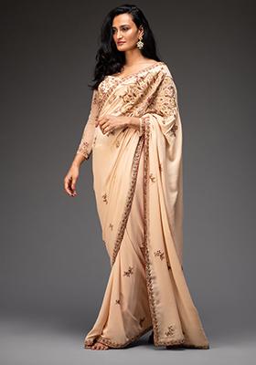 Beige Embroidered Georgette Saree Set