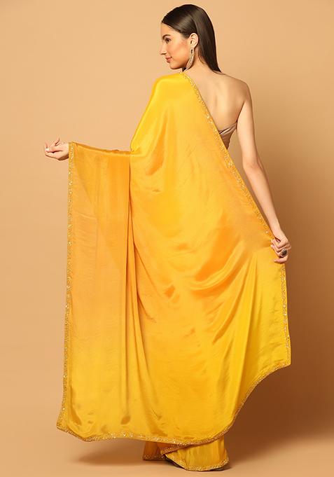 Yellow Printed Indo Saree (Set of 2) main image 1