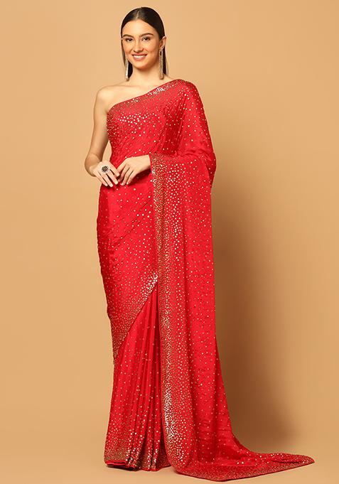 Red Eternal Embroidered Saree Set