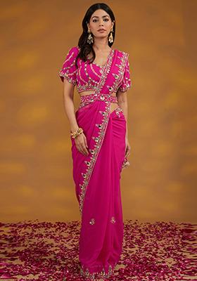 Pink Gota Patti Embroidered Georgette Saree Set