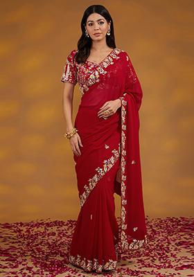 Red Gota Patti Embroidered Georgette Saree Set