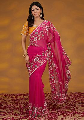 Pink Sequin Embroidered Georgette Saree Set