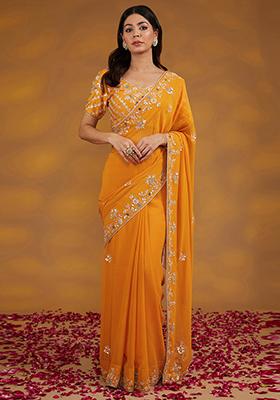Yellow Gota Patti Embroidered Georgette Saree Set