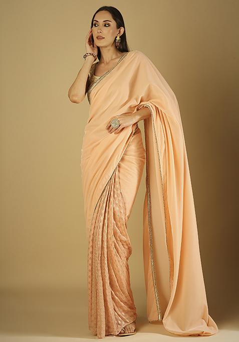 Peach Embroidered Saree Set