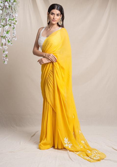 Yellow Cutdana Embroidered Saree Set