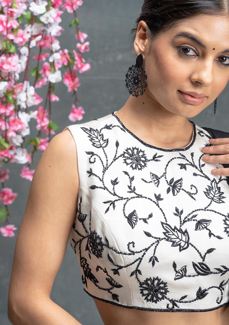 Black Embroidered Pre-Draped Saree Set - Indya