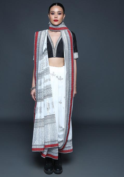 Ivory Bohemian Print Saree (Without Blouse)