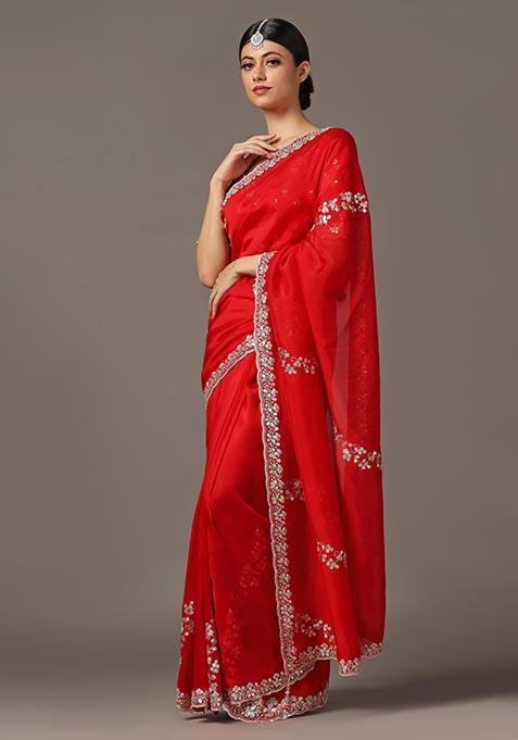 Red Gota Embroidered Silk Saree Set