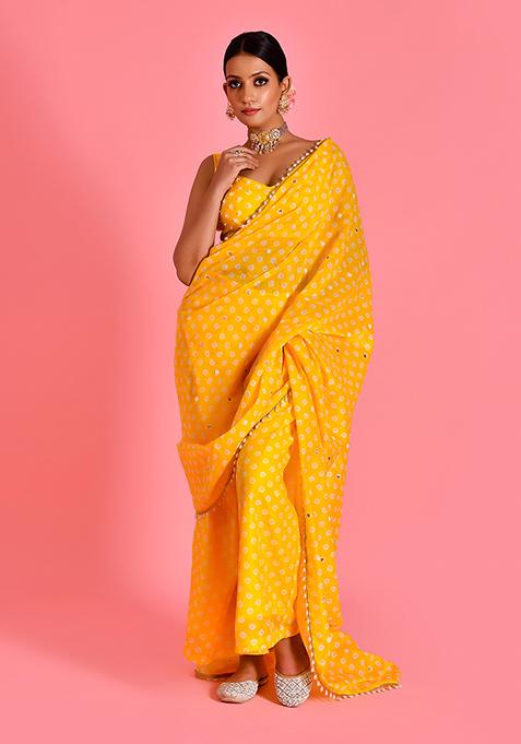 Yellow Embroidered Chanderi Saree Set