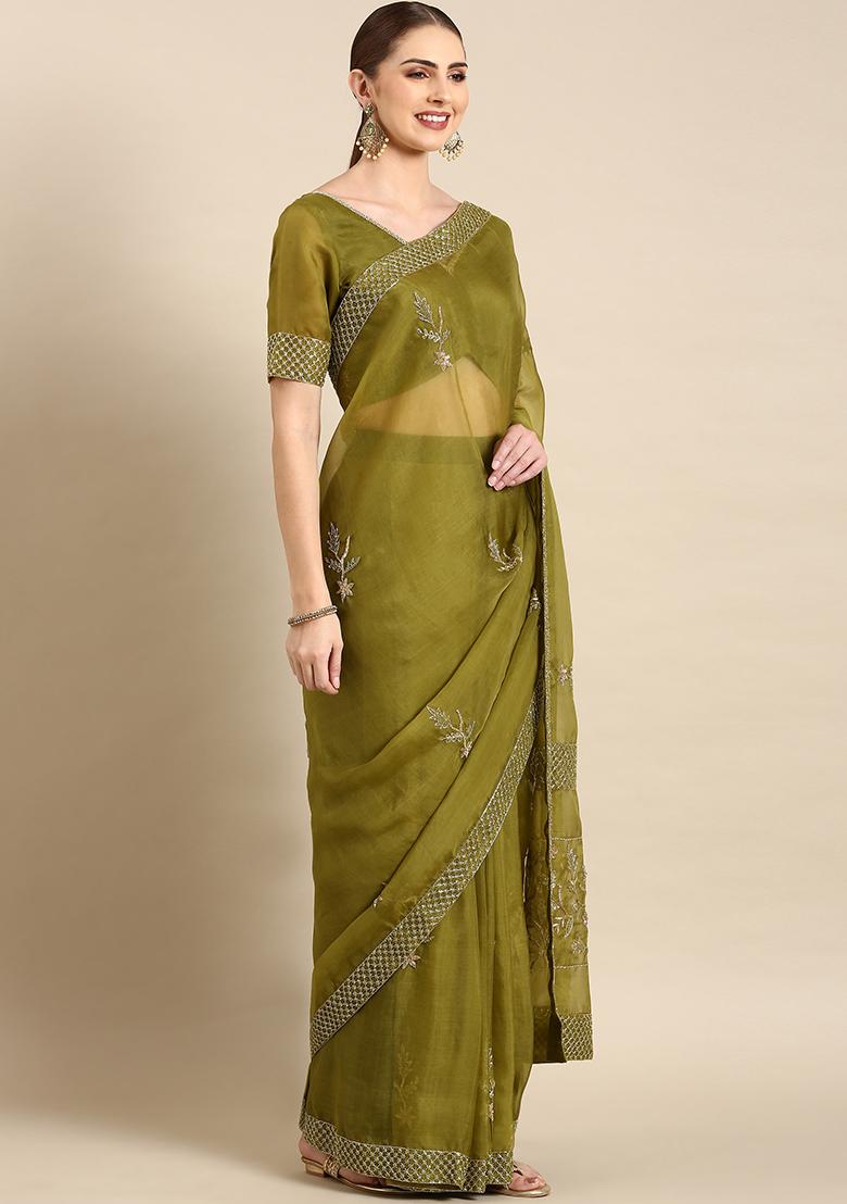 Green Embroidered Organza Saree