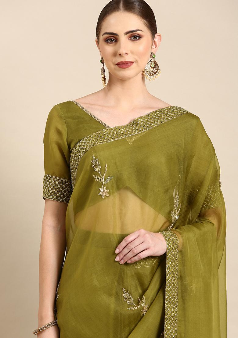 Green Embroidered Organza Saree
