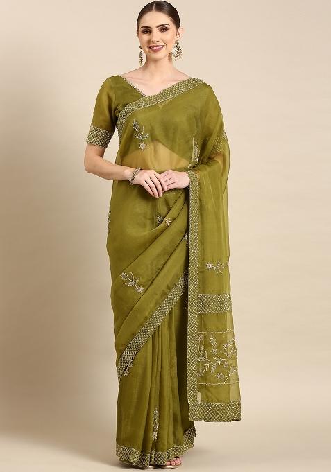 Green Embroidered Organza Saree