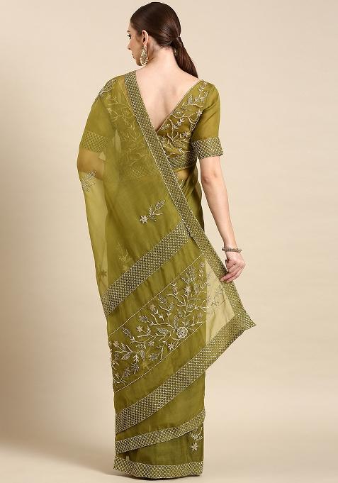 Green Embroidered Organza Saree