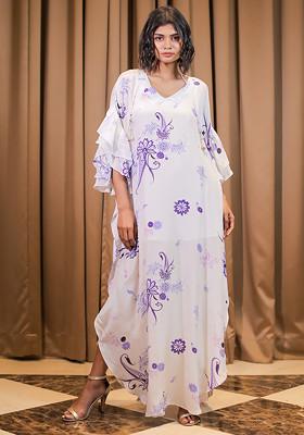 White Paisley Print Kaftan