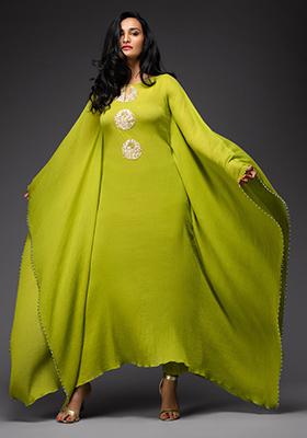 Light Green Embroidered Cotton Lehenga Set