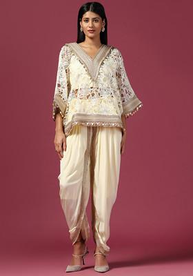 Lemon Yellow Resham Embroidered Georgette Kaftan Set