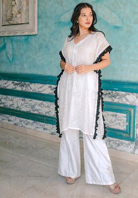 White Embroidered Georgette Chikankari Kaftan Set