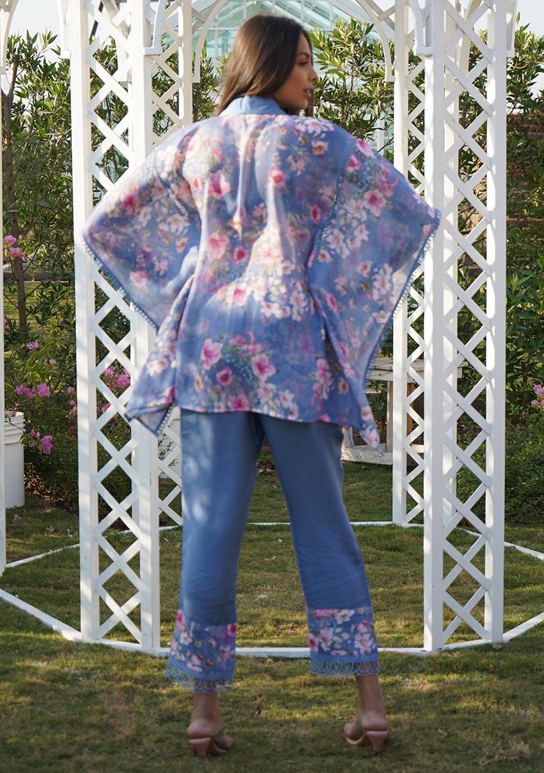 Blue Floral Print Kaftan Set