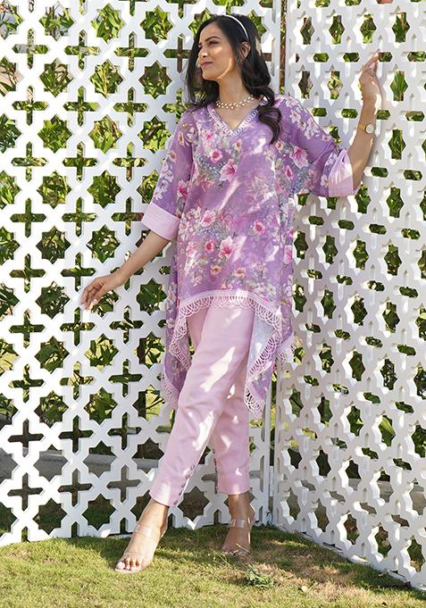 Lilac Printed Kaftan Set