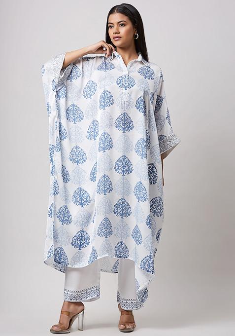 Ivory Abstract Block Printed Kaftan Set