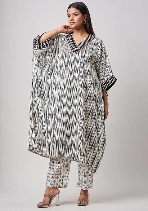 Ivory Block Printed Kaftan Set