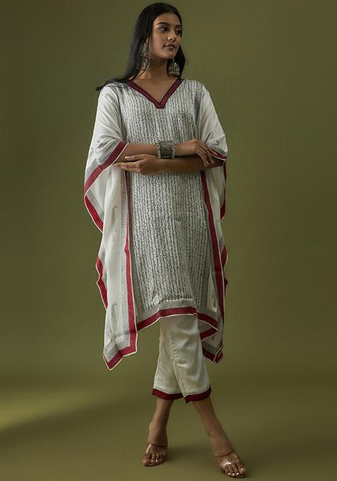 Ivory Printed Kaftan Set