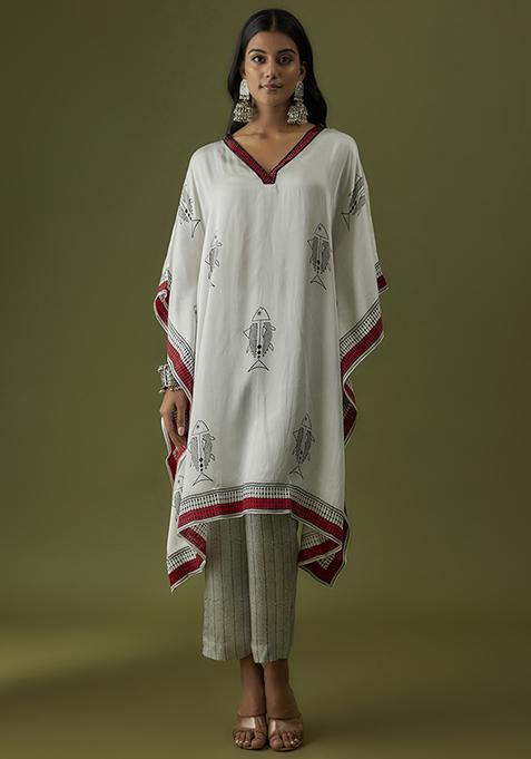 Ivory Contemporary Print Kaftan Set