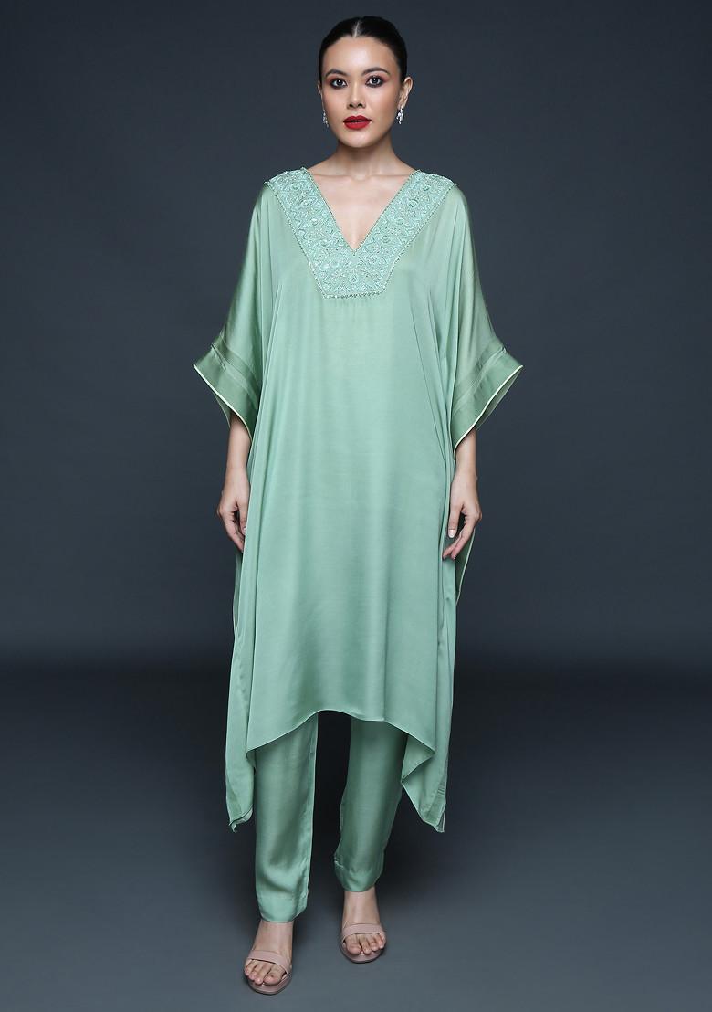 Fern Green Cutdana Embroidered Kurta Set - Indya