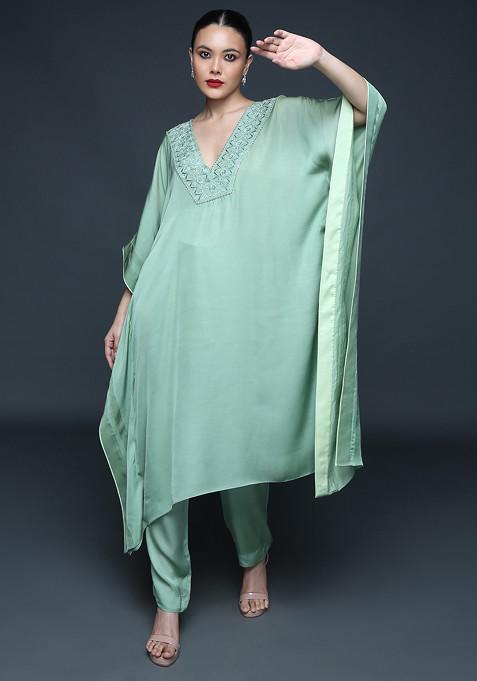 Fern Green Cutdana Embroidered Kurta Set