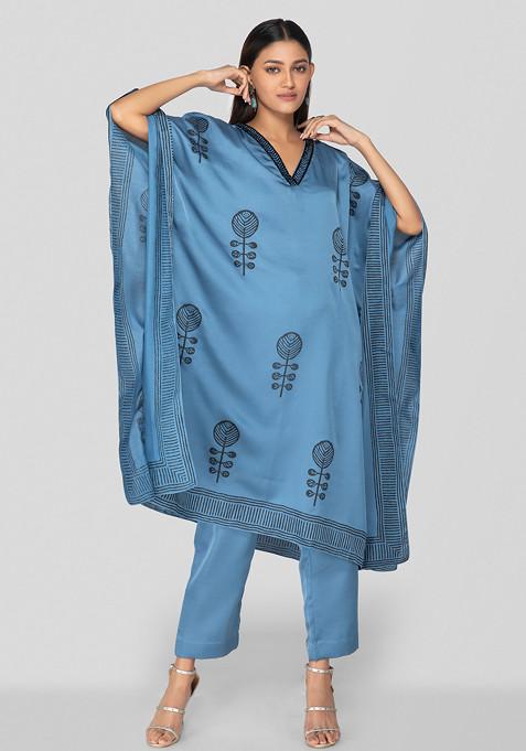 Command Blue Block Print Kaftan Set