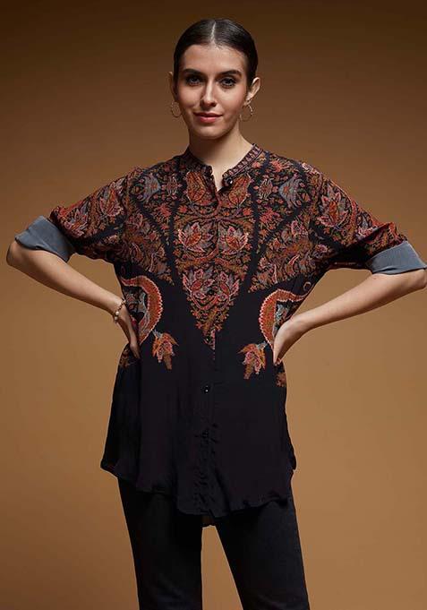 Black Digital Print Bemberg Crepe Top