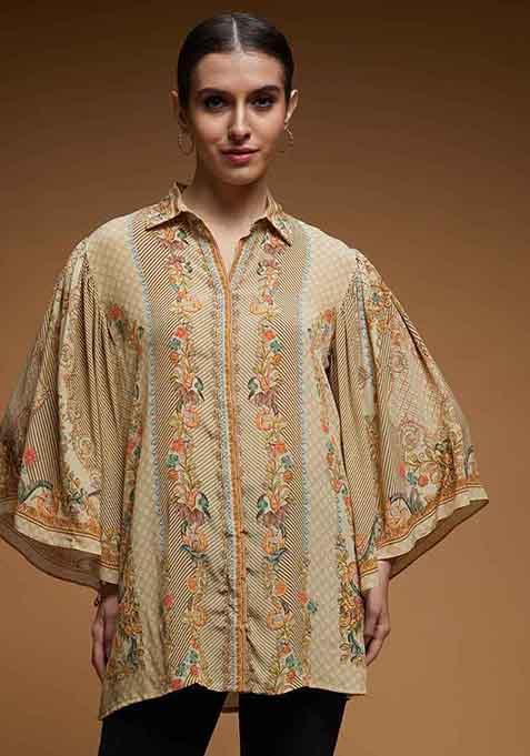 Beige Printed Bemberg Crepe Top