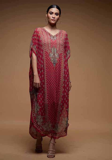 Fuchsia Printed Viscose Georgette Kurta