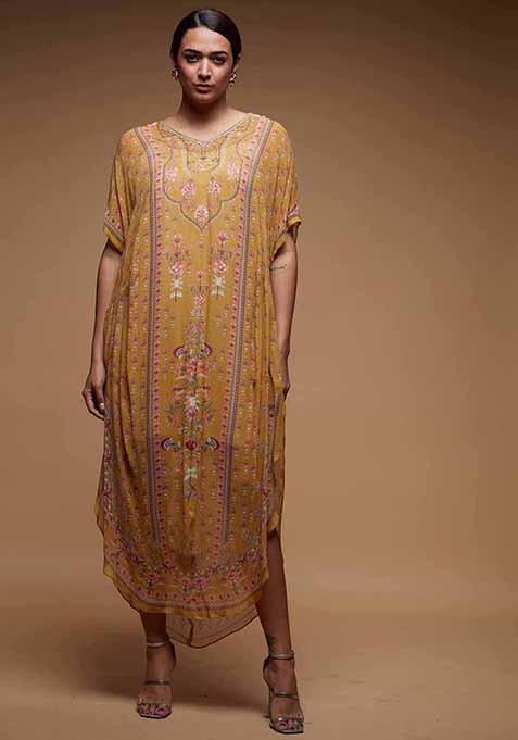 Mustard Digital Print Viscose Georgette Kurta