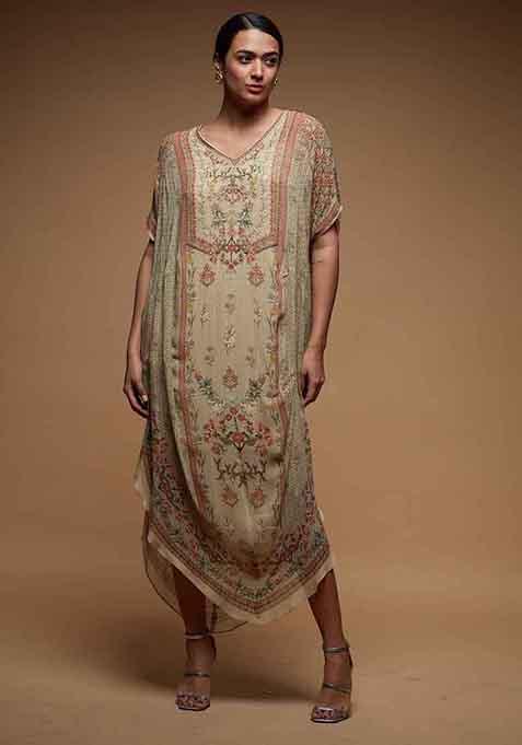 Beige Digital Print Viscose Georgette Kurta