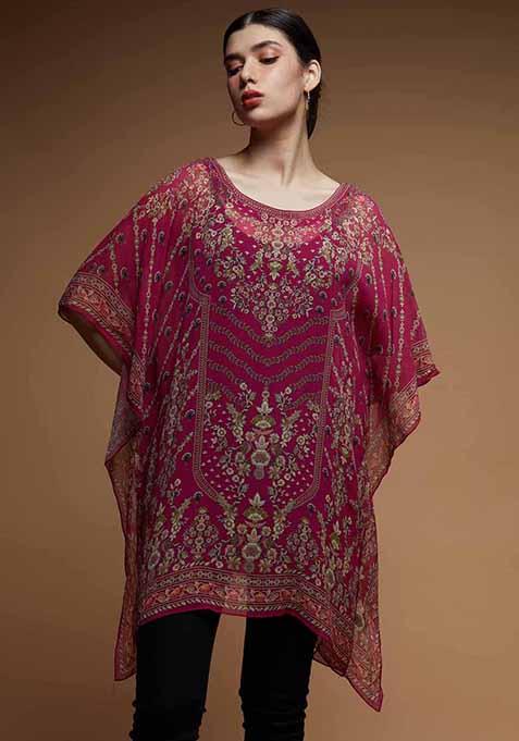 Fuchsia Digital Print Viscose Georgette Short Kaftan