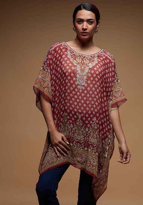 Pale Pink Digital Print Viscose Georgette Short Kaftan