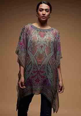 Wine Viscose Georgette Digital Print Short Kaftan