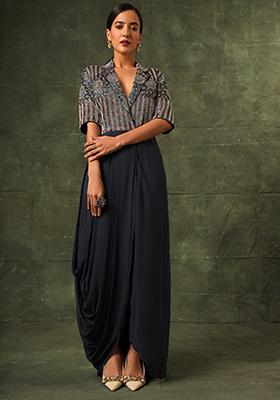 Cobalt Blue Cutdana Embroidered Ajrakh Tunic