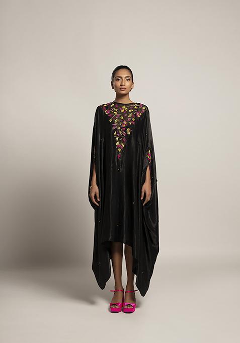 Black Cut Pipe Work Ajrakh Kaftan Set