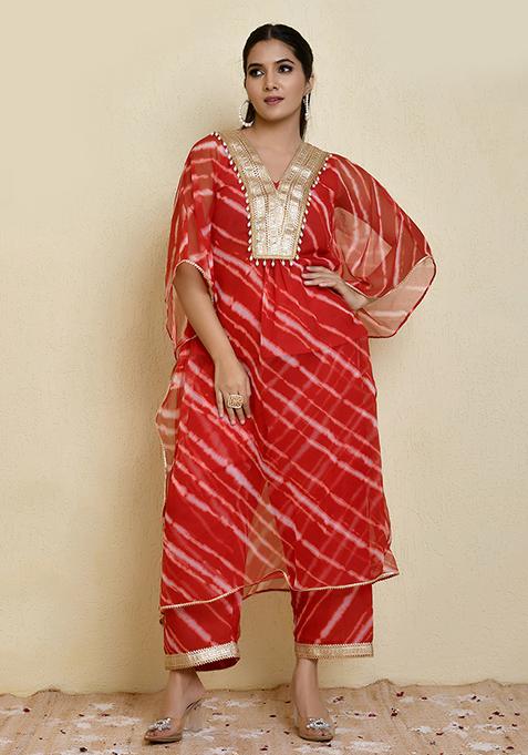 Red Printed Georgette Kaftan Set