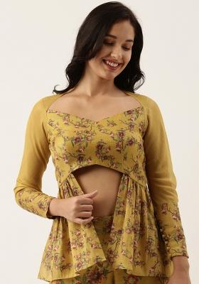 Mustard Printed Chanderi Top
