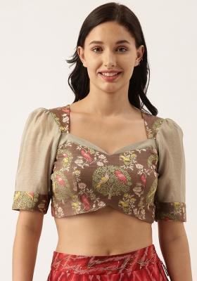Brown Printed Silk Top