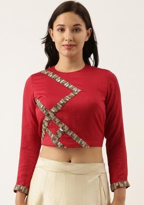 Red Embroidered Silk Top