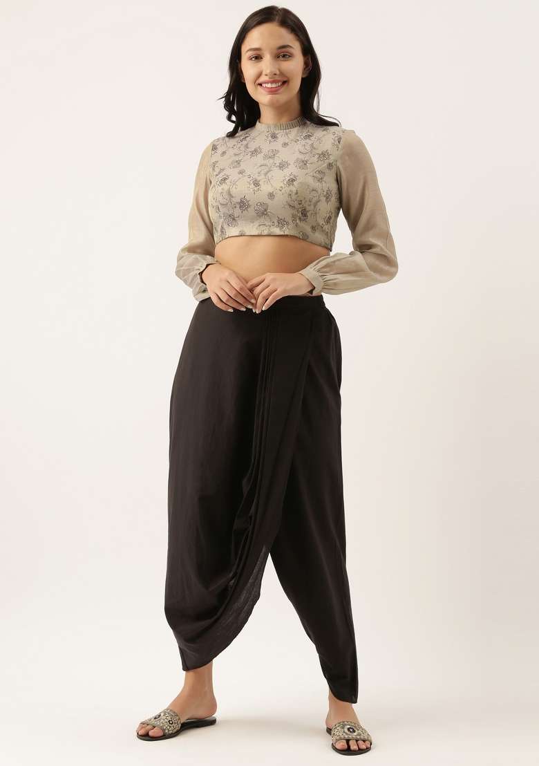 Grey Printed Chanderi Top - Indya