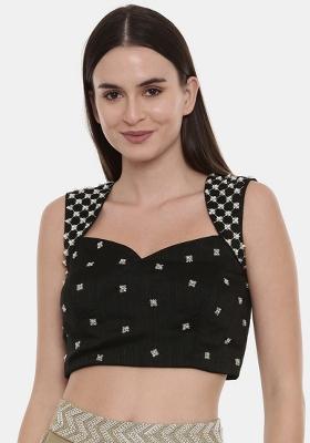 Black Embroidered Silk Top