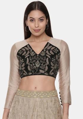 Gold And Black Embroidered Silk Top