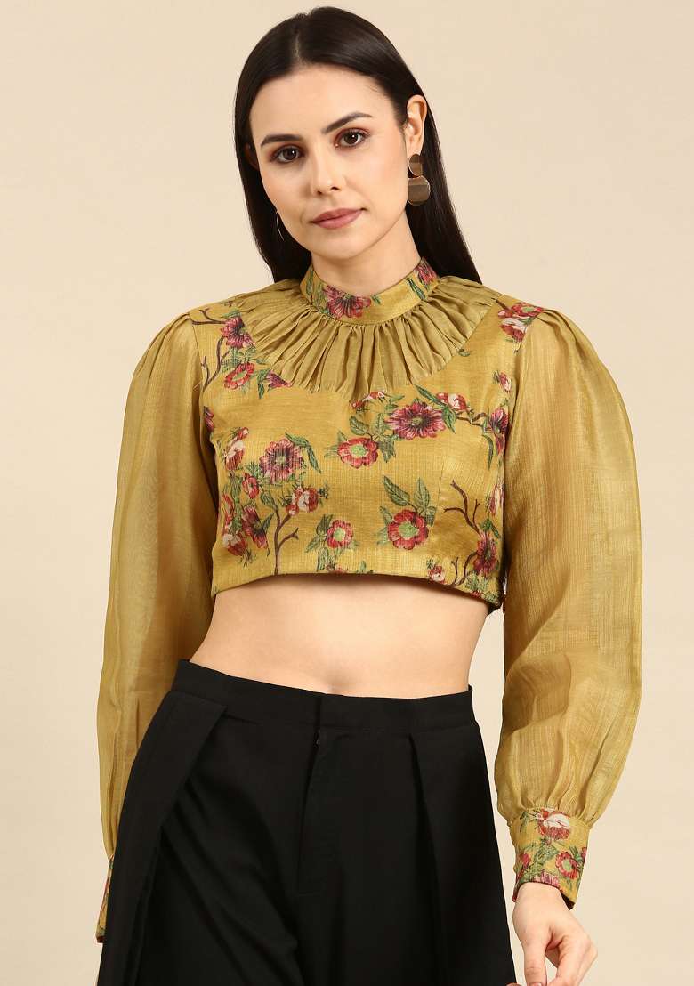 Yellow Printed Blended Top - Indya