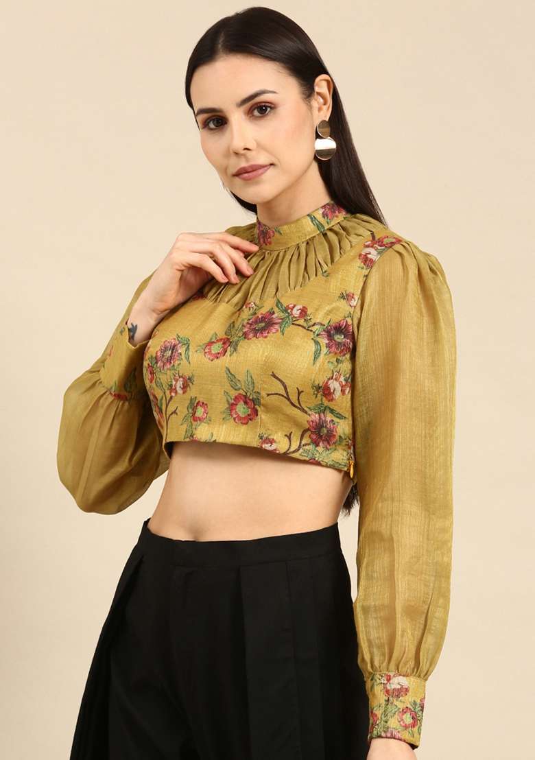 Yellow Printed Blended Top - Indya